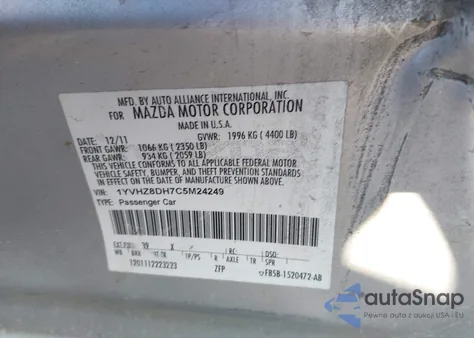 2012 Mazda Mazda6 I Touring из США, поврежденный, VIN 1YVHZ8DH7C5M24249